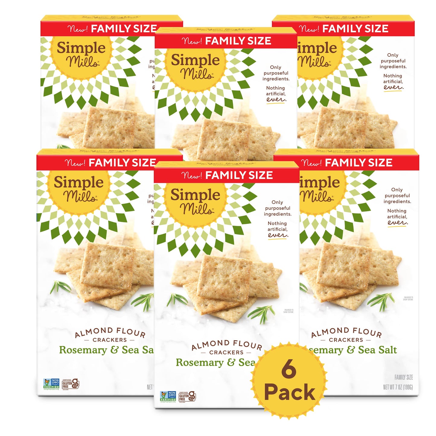 Simple Mills Rosemary & Sea Salt Almond Flour Crackers Family Size, Pack of 6