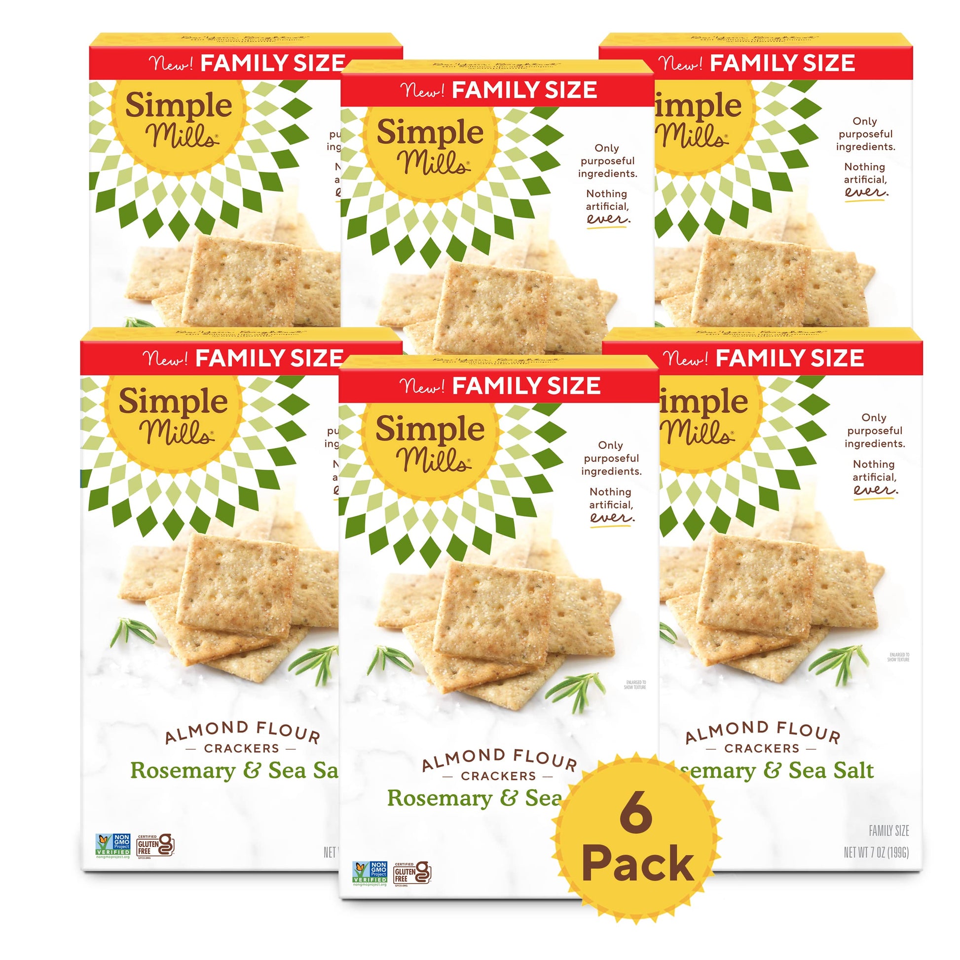 Simple Mills Rosemary & Sea Salt Almond Flour Crackers Family Size, Pack of 6