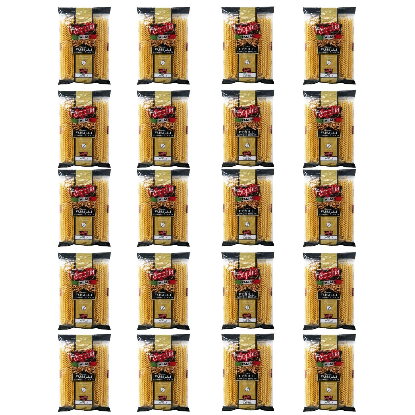 Sophia Long Fusilli Pasta – Authentic Italian 12-Inch Spiral Noodles, 20-Pack, 16 Ounce