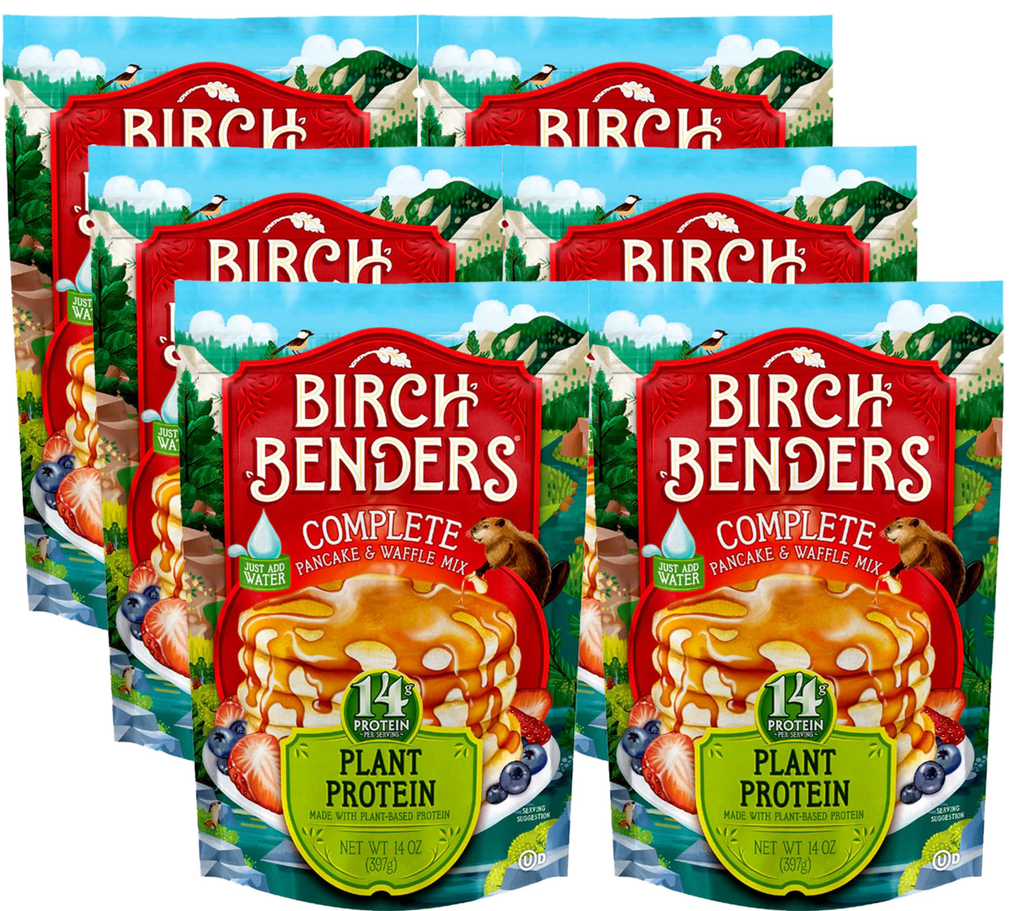 Birch Benders Pancake & Waffle Plant Protein, 14 Oz, (Pack of 6)