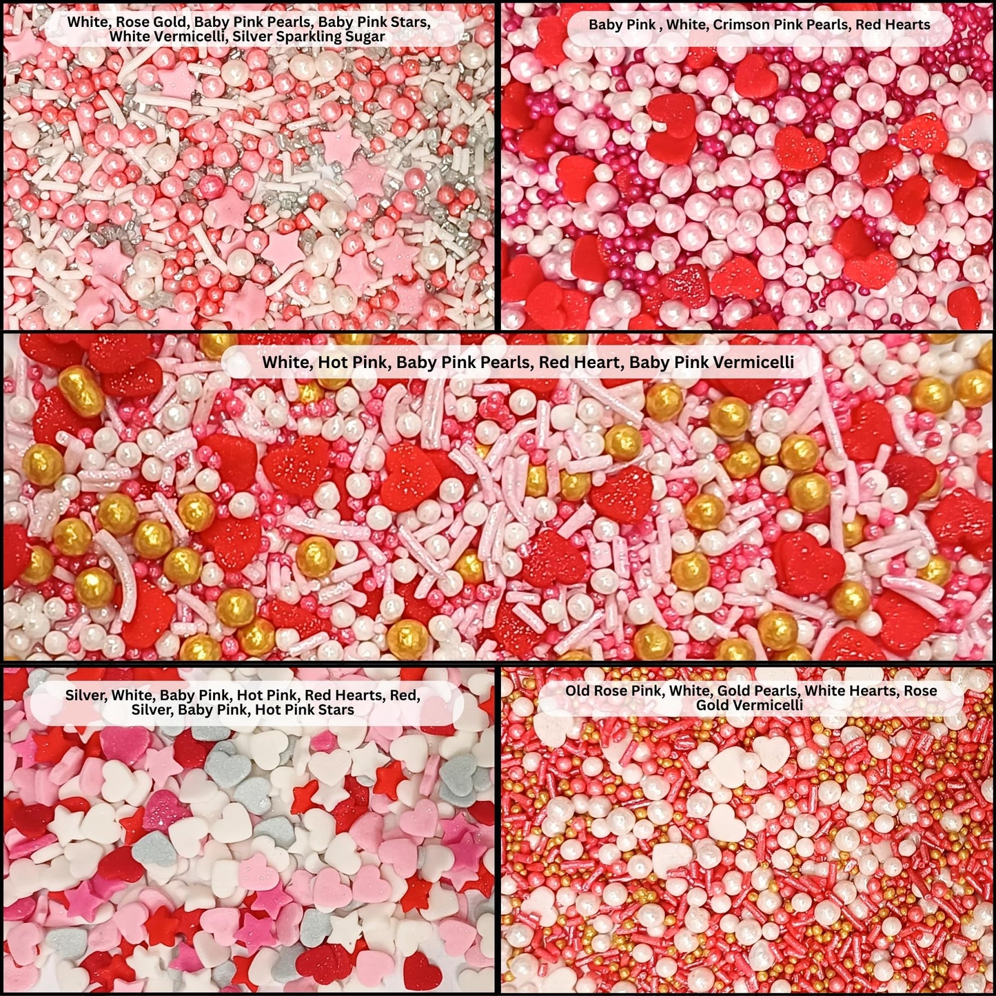 Confect Pink, Red & White Pearls Sprinkles | Mix Hearts Sprinkles | Anniversary Sprinkles For Baking & Cake Decorative | Cookie