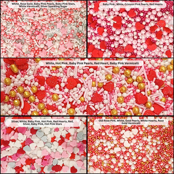 Confect Pink, Red & White Pearls Sprinkles | Mix Hearts Sprinkles | Anniversary Sprinkles For Baking & Cake Decorative | Cookie