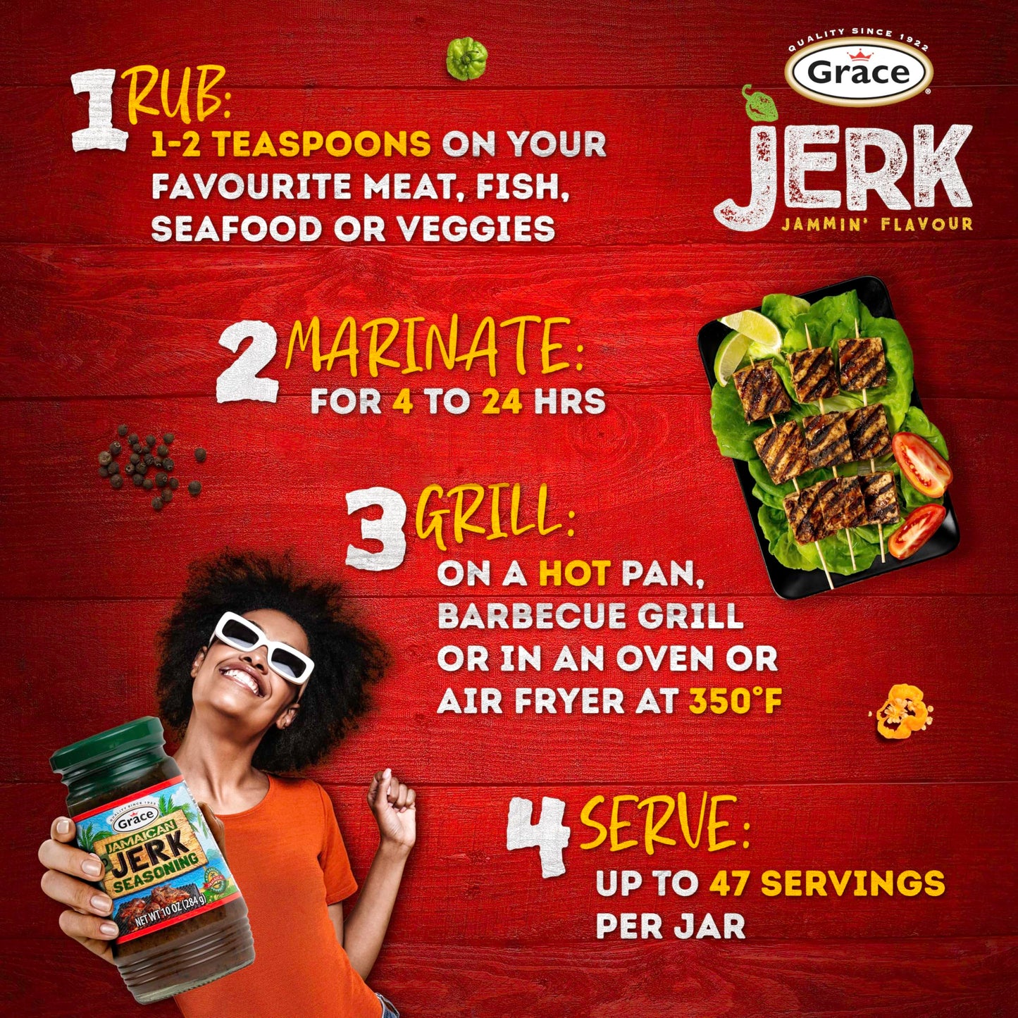 Grace Jamaican Mild Jerk Seasoning (Two 10 Oz Jars) - Mild Jamaican Style - Caribbean Jerk For Chicken & Oxtail