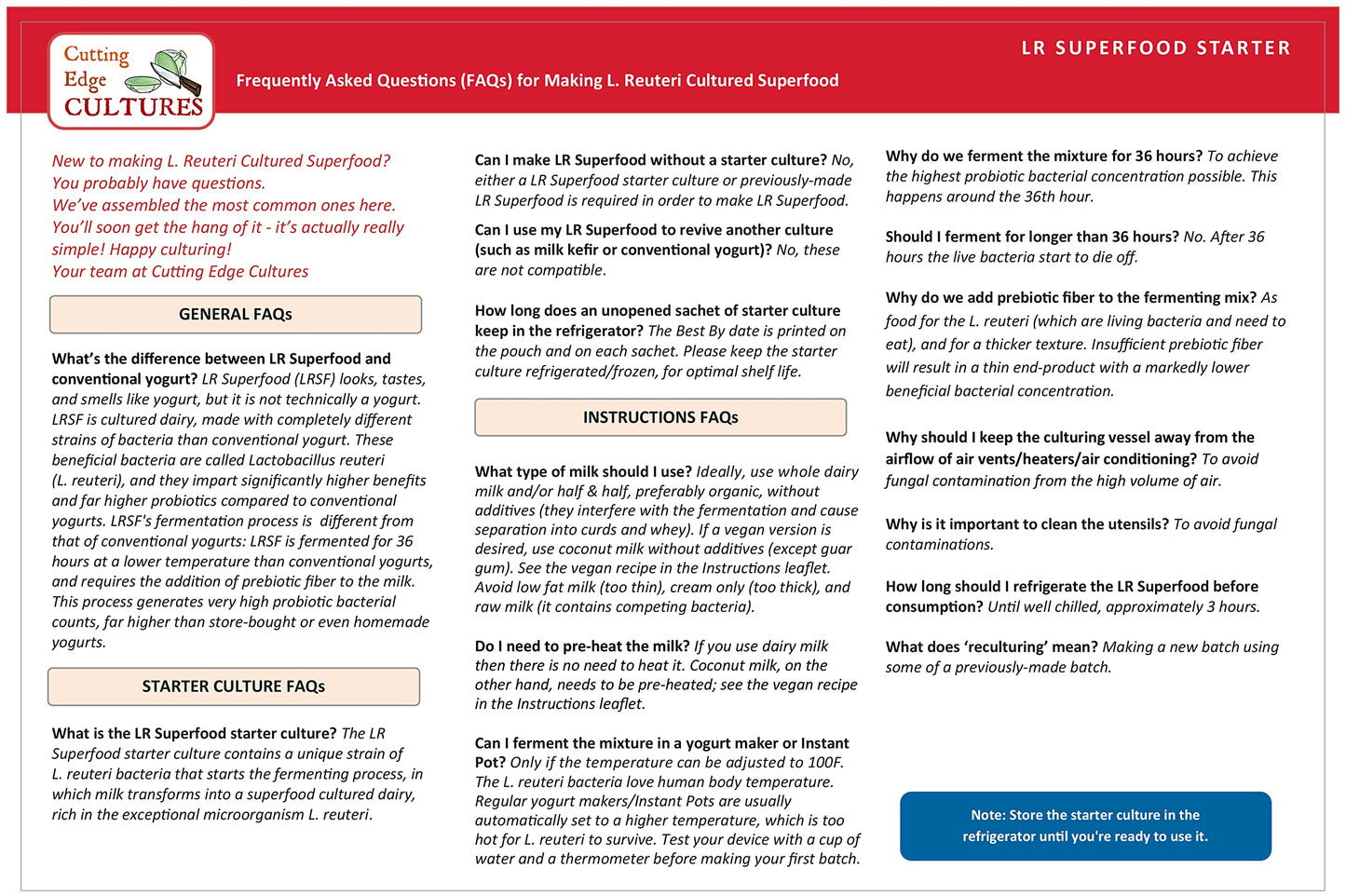 LR SuperFood Starter Culture L. Reuteri ProBiotic As Recommended by Dr William Davis Super Gut, MD Cultured Dairy Low and Slow Y