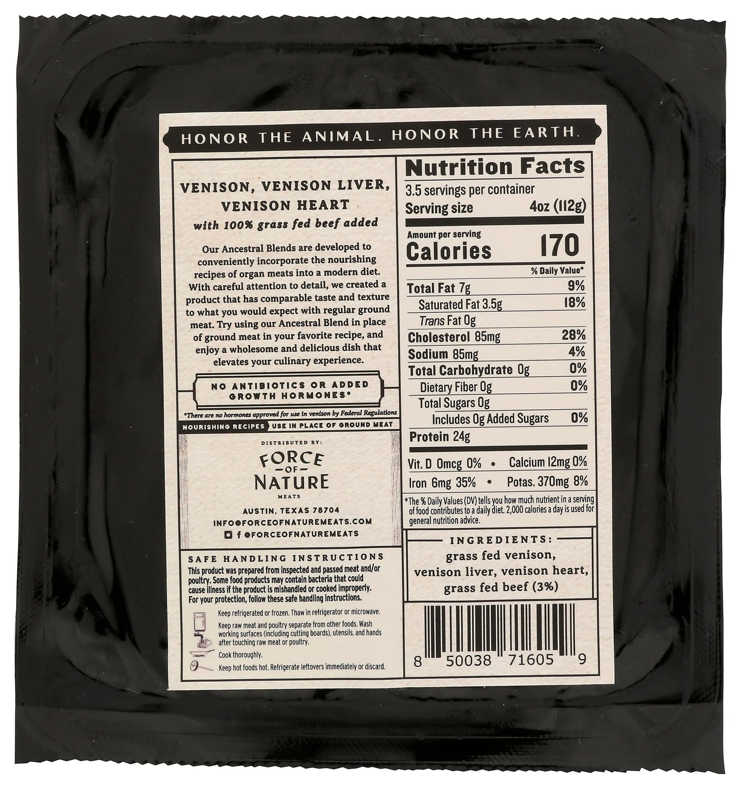 Force Of Nature Meats Ground Venison, Liver, Heart, 14 Oz