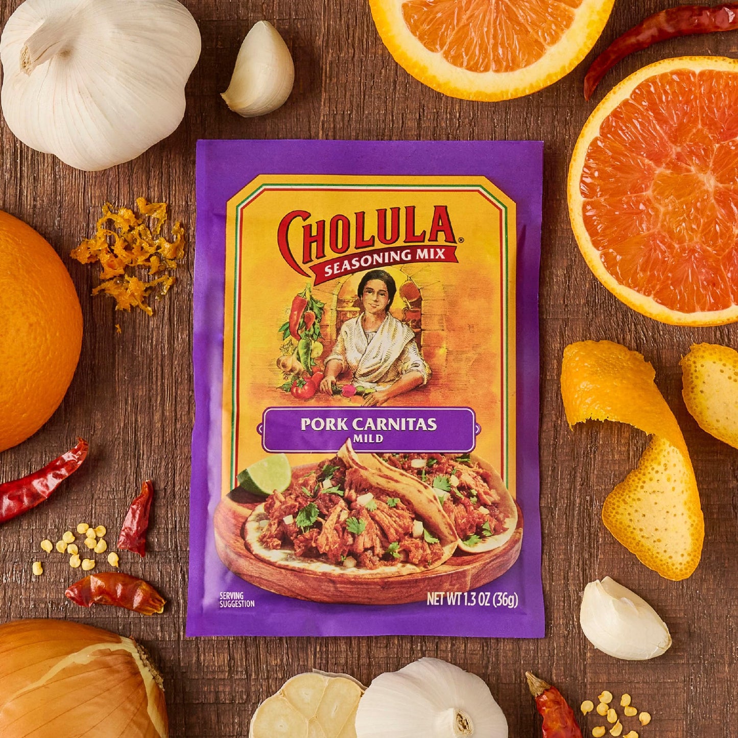 Cholula Seasoning Mix  Pork Carnitas  Mild Heat  For Tamales  Pulled Pork Tacos  Burrito Bowls  Dips and More  1.3 oz (Pack of 12)