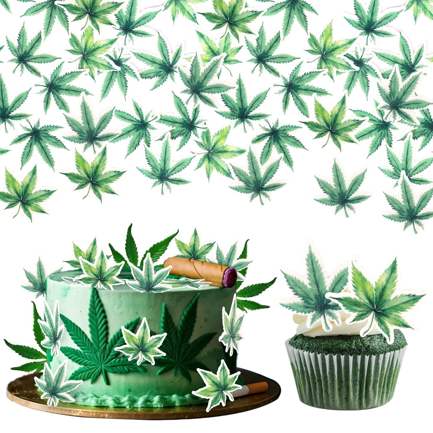 ZHUOWEISM Cupcake Toppers 60 PCS Edible Pot Leaf Design 8 Standard Size Birthday Party Decorations