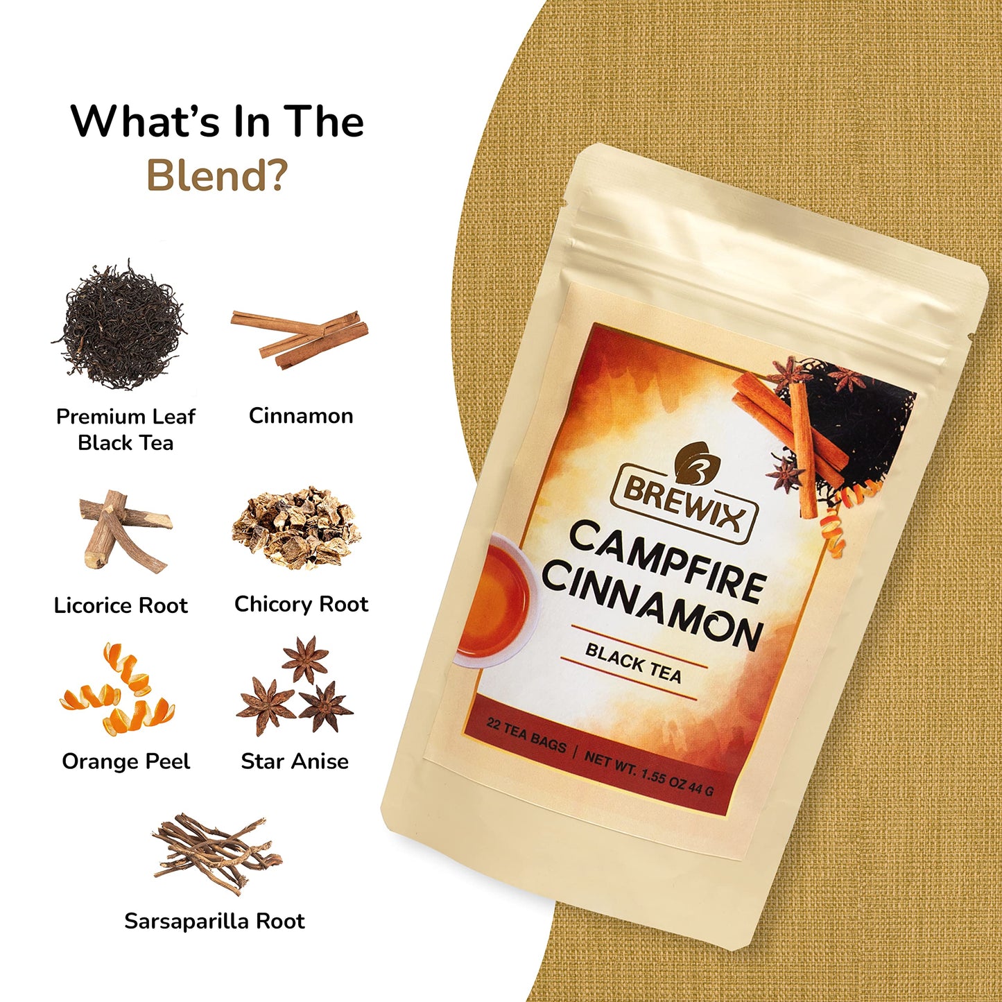 Brewix, Campfire Cinnamon Black Tea (22 Pyramid Tea Bags) | Black Tea With Orange & Cinnamon | Sweet And Spicy Tea | Energy Tea