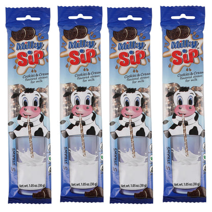 Milky Sip Magical Milk Straws - 4 Packs of 5 Pcs Each Cookies and Cream Flavored Straws For Milk, 20 Milk Flavoring Straws for K