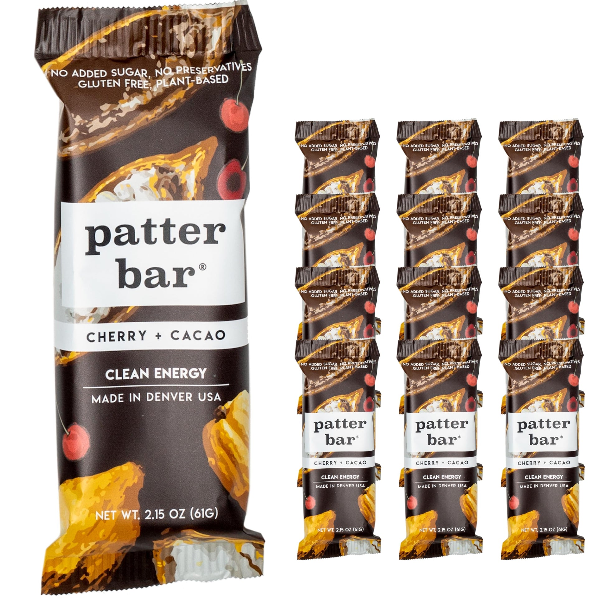 Patter Bar Energy Bars - Vegan, Gluten Free, No Added Sugar, 12-Pack