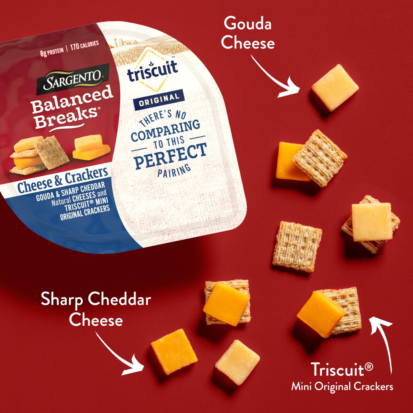 Sargento Balanced Breaks Cheese & Crackers, Natural Gouda & Sharp Cheddar Cheeses and TRISCUIT Mini Original Crackers Snack Kit,