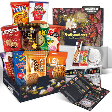 Bubsooboos Wild Snacks Midi International Snack Box, 12 Piece Set, Fairy Tale Themed, Variety Pack of Unique Treats, Midi Black