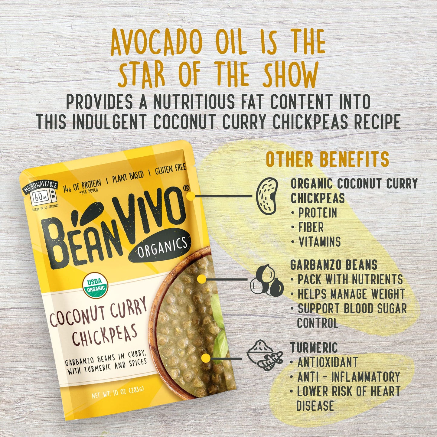 Beanvivo - Organic Coconut Curry Chickpeas Pack Of 6 (10 Oz Each) - Seasoned & Ready To Eat Plant Protein Vegan Gluten Free Micr