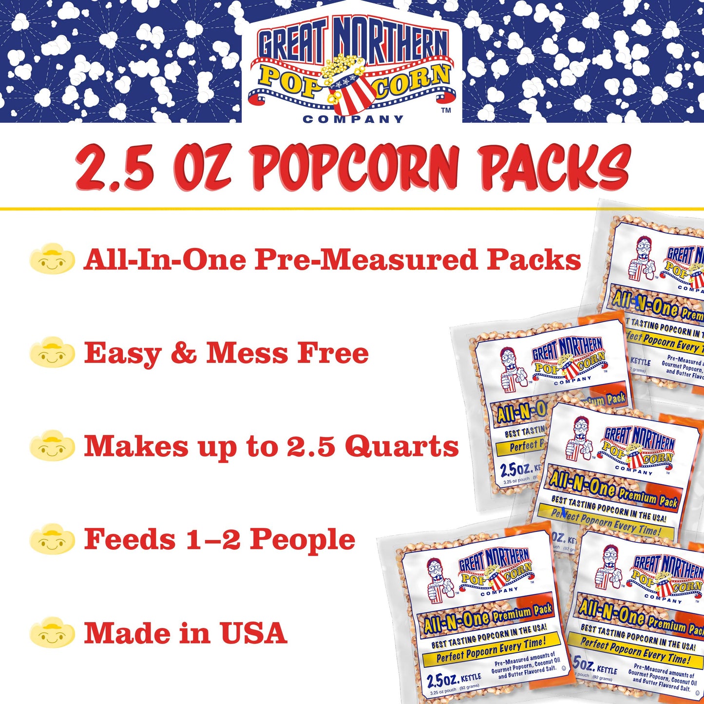 2.5Oz Popcorn Machine Popcorn Packets - All-In-One Movie Theater Style Popcorn Kernels, Salt, And Oil Packs By Great Northern Po