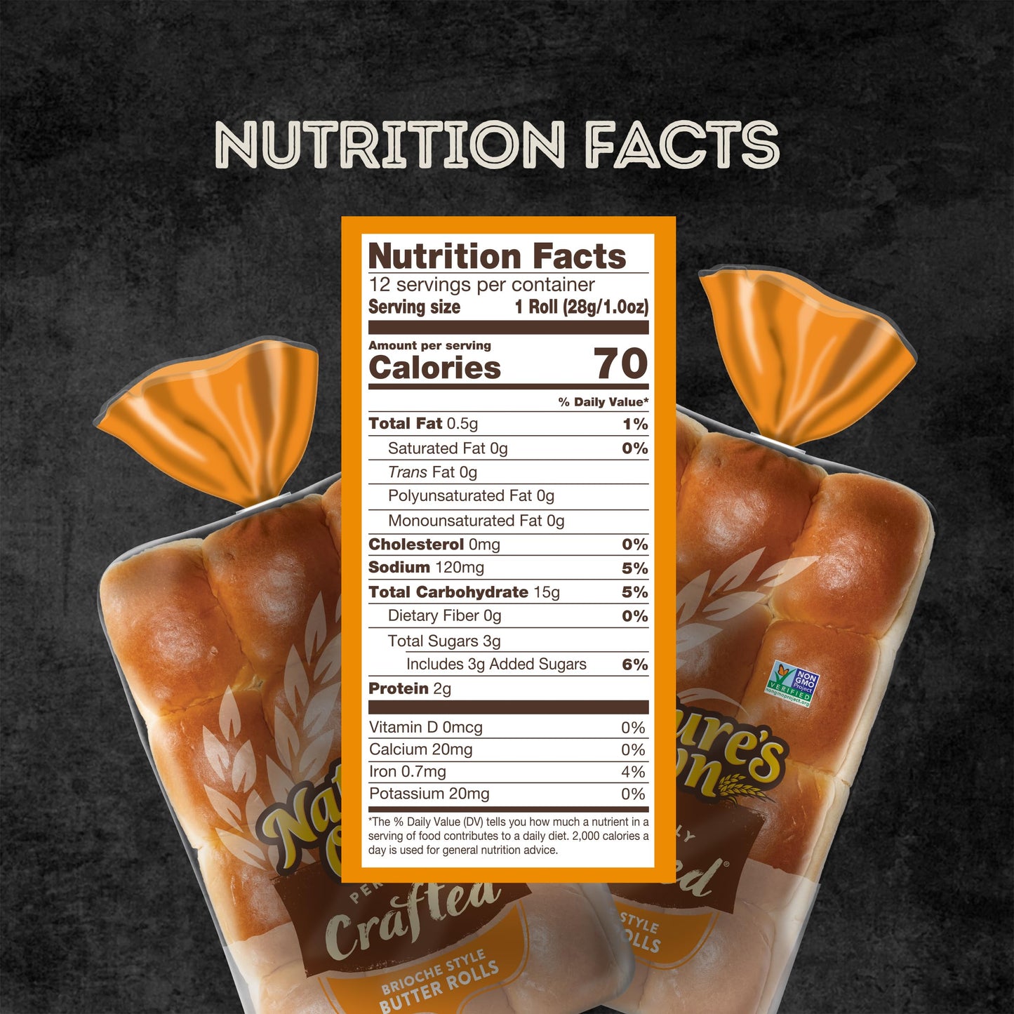 Natures Own Perfectly Crafted Brioche Style Butter Rolls, Non-GMO Dinner Rolls, 12 Count