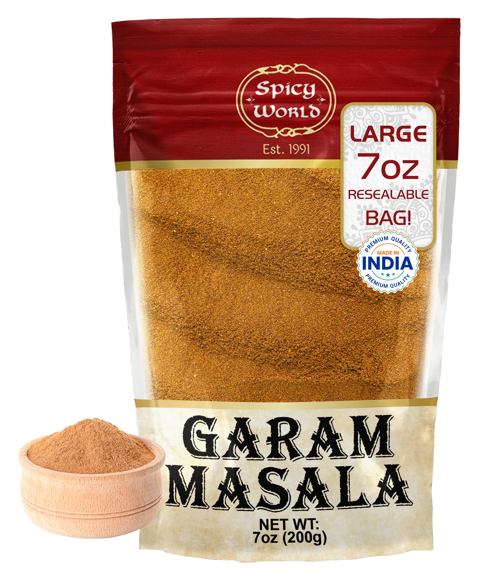 Spicy World Garam Masala Powder 7-Ounce (15 enhanced Spice Blend) | Salt Free  Vegan | Indian Origin | Garam Masala Spice Powder