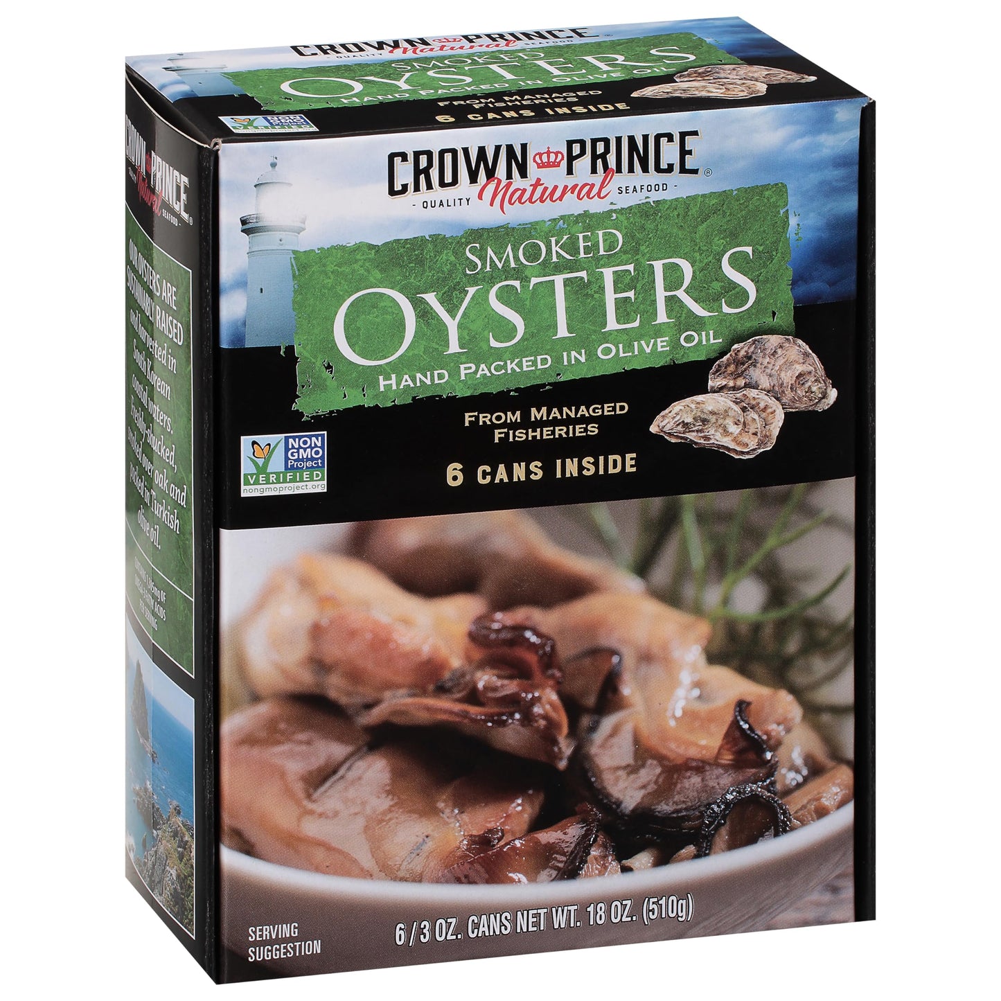 Crown Prince Smoked Oysters in Olive Oil, 3 Ounce Cans, Pack of 6