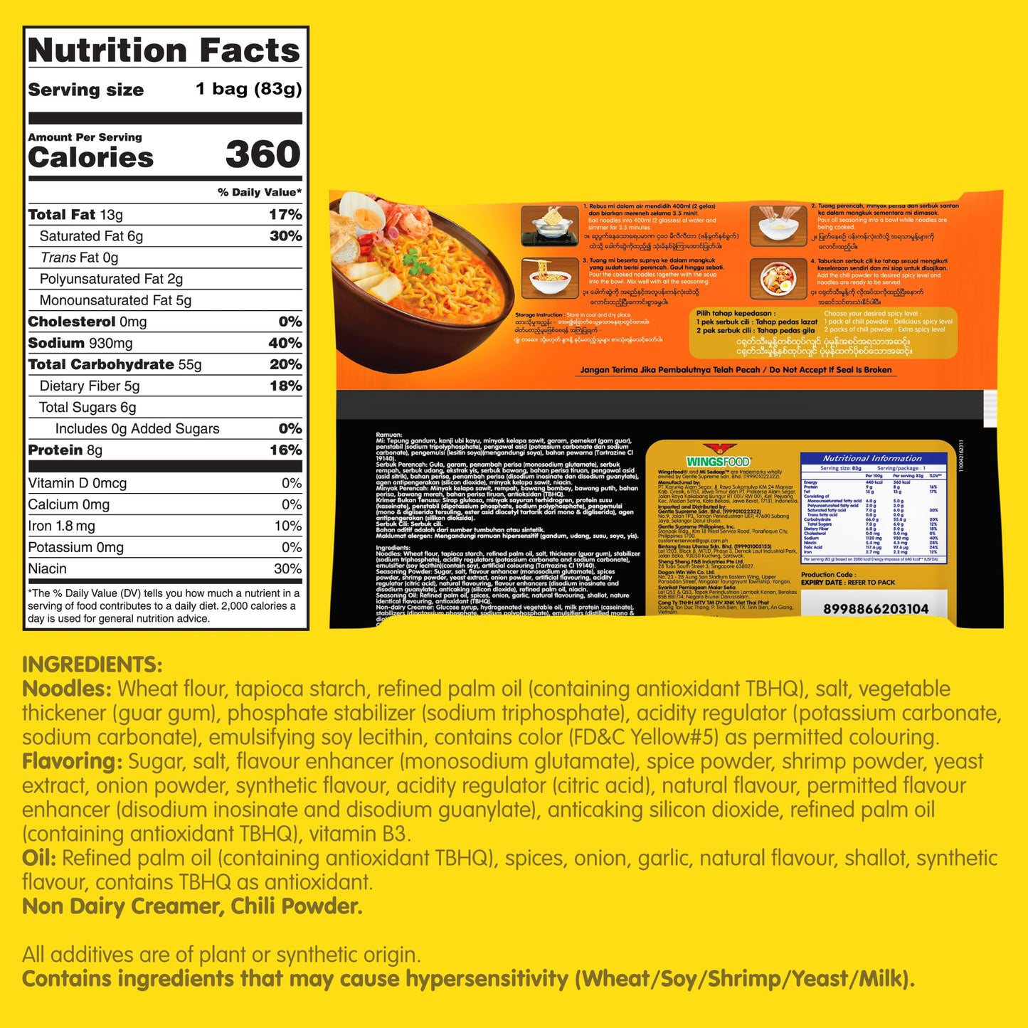 Mi Sedaap - Authentic Indonesian Instant Noodles, Halal Certified, Perfect For Quick And Flavorful Meals | 3 Oz (Pack Of 10, Sin