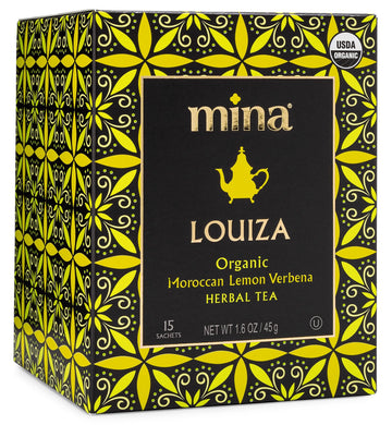 Mina Louiza, Organic Moroccan Lemon Verbena Tea, Organic Herbal Tea Bags, 15 Biodegradable Sachets, Refreshing Lemon Tea Bags, Caffeine Free, Moroccan Lemon Verbena Tea Bags