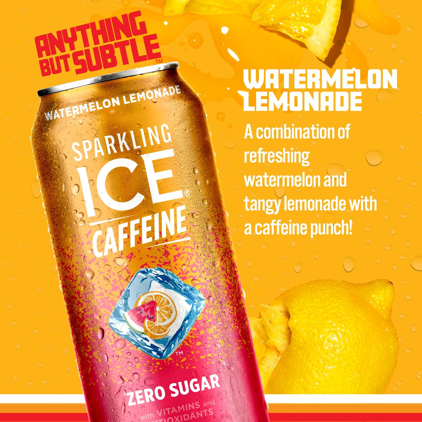 Sparkling Ice Sparkling Water, Zero Sugar, Watermelon Lemonade, 16 Fl Oz Cans, Pack of 12, Model FG00416