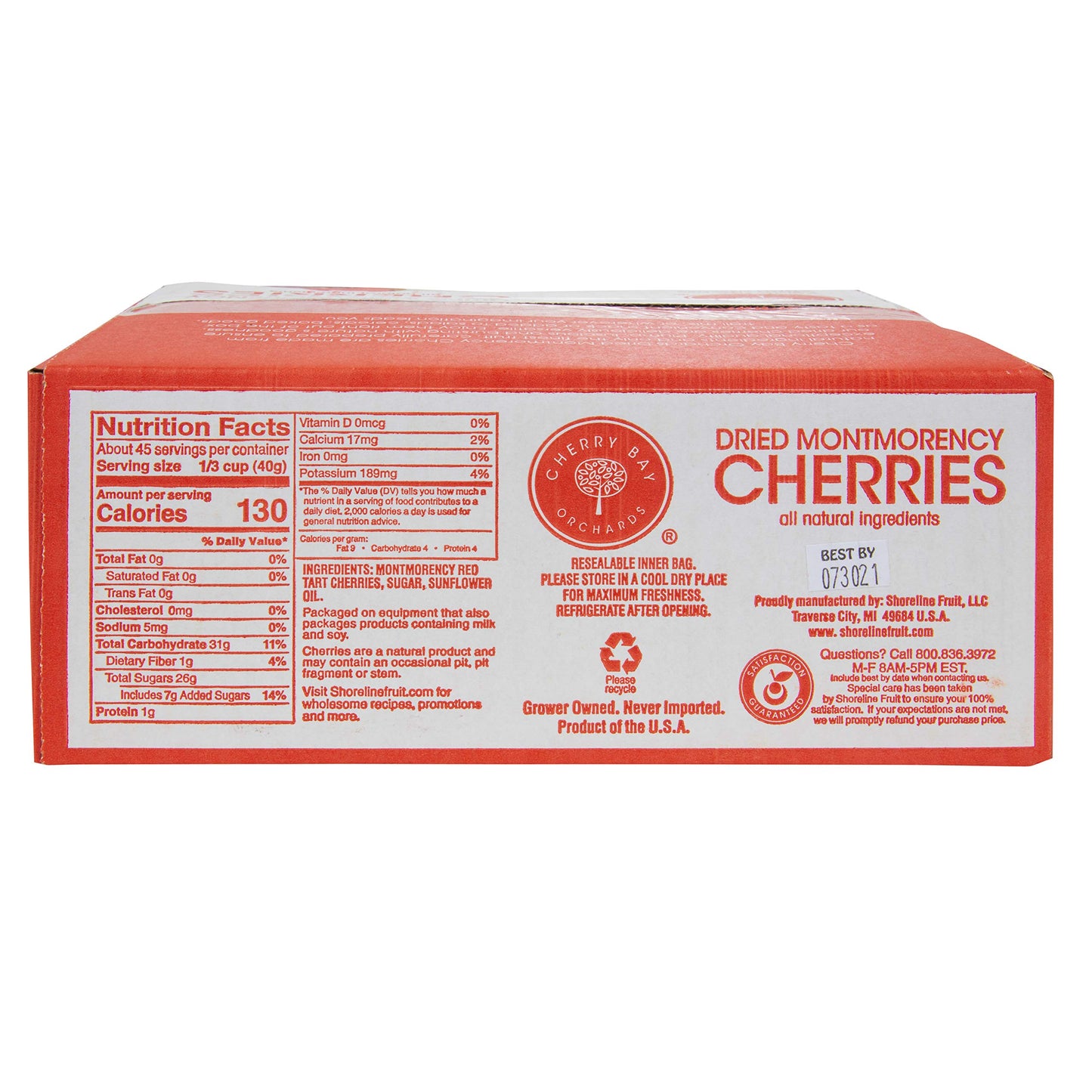 cherry Bay Orchards - Dried Montmorency Tart cherries (4 lb. box) - 100% Domestic All Natural Kosher certified gluten Free and g