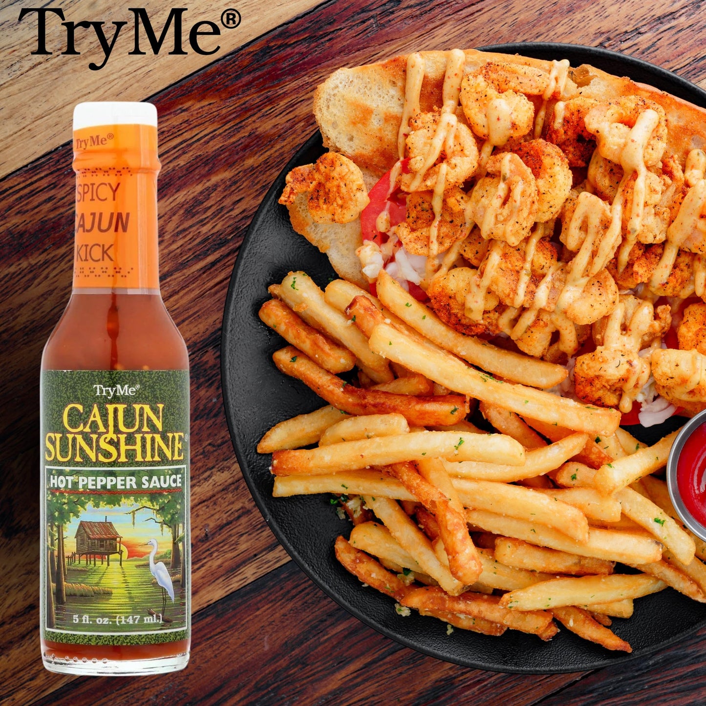 Try Me Cajun Sunshine Hot Pepper Sauce, 5Oz Bottle (Pack Of 6)