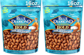 Blue Diamond Almonds Salt N Vinegar Flavored Snack Nuts, 16 Oz Resealable Bag (Pack of 2)