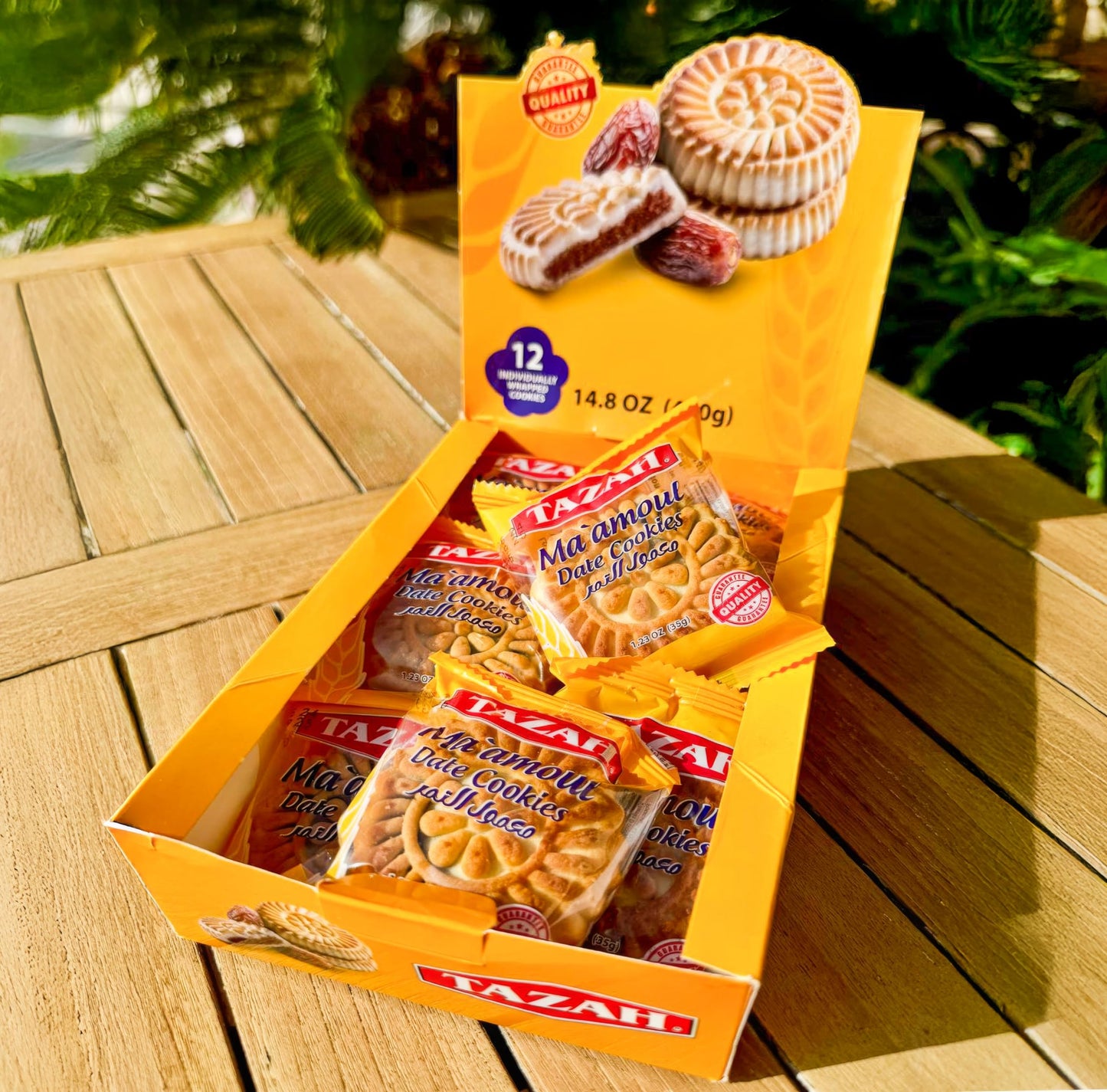 Tazah Maamoul Cookies Date Snack 100% Natural Date Filled Shortbread Date Cookies - 12 Count Individually Wrapped Mamoul