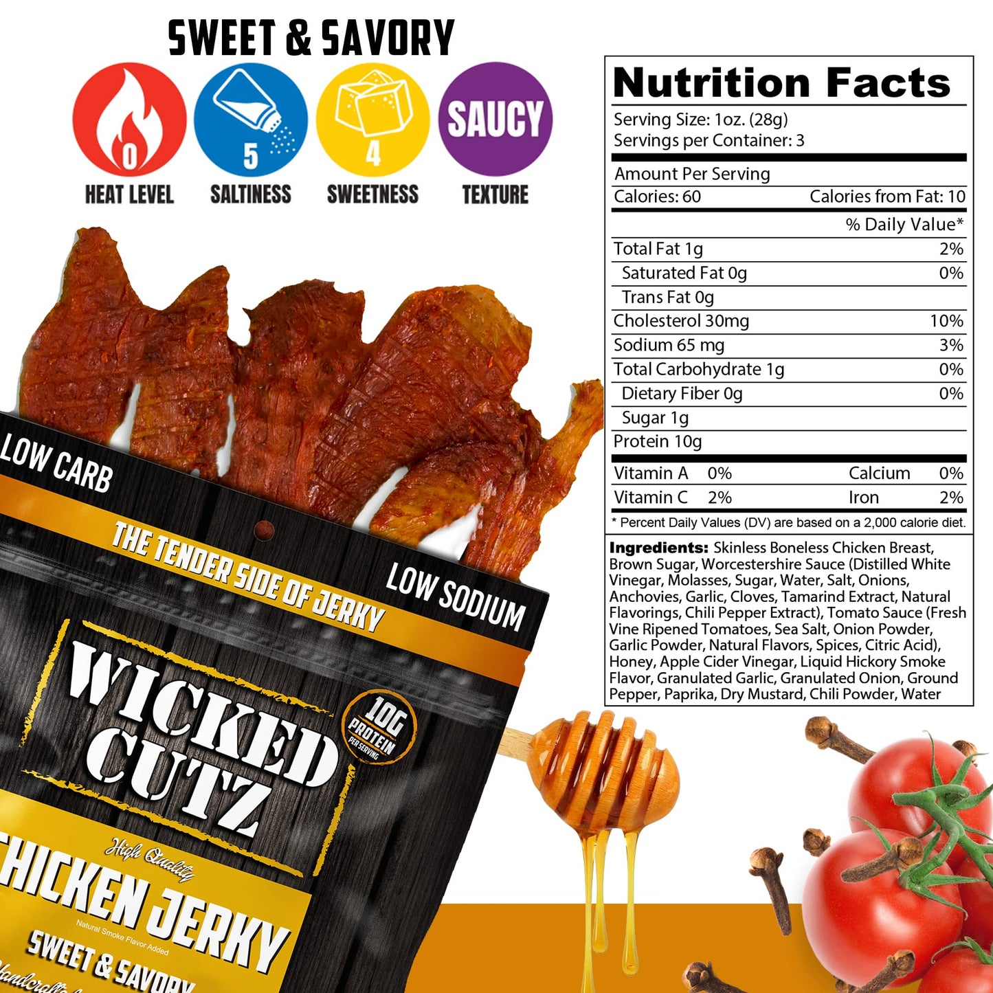 Wicked Cutz Sweet & Savory Chicken Jerky, 30G Protein Per Bag, Tender & Easy To Chew Alternative To Chicken Sticks, Usa Made Hig