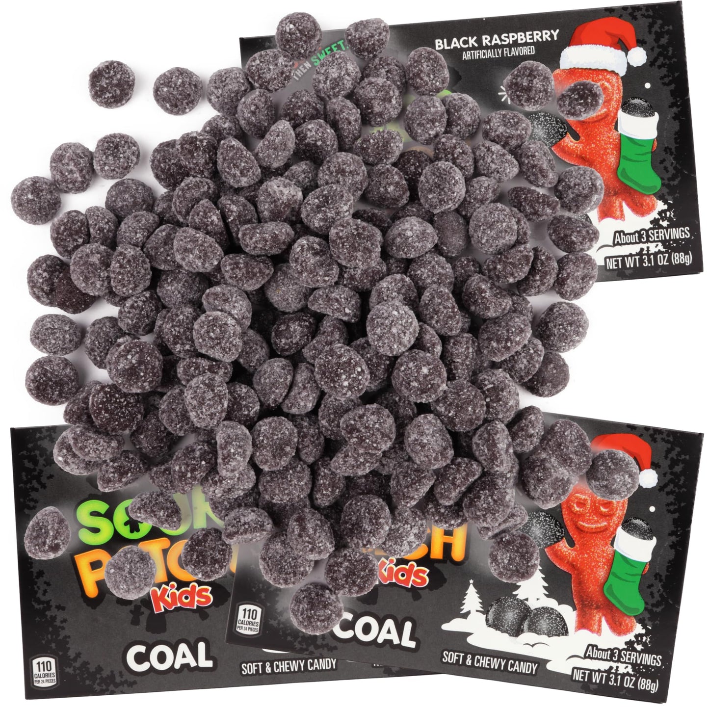 Holiday Sour Patch Kids Coal Theatre Box, Shareable Size Gummy Candy Packs, Stocking Stuffer, Gift Filler, Movie Night Candies,