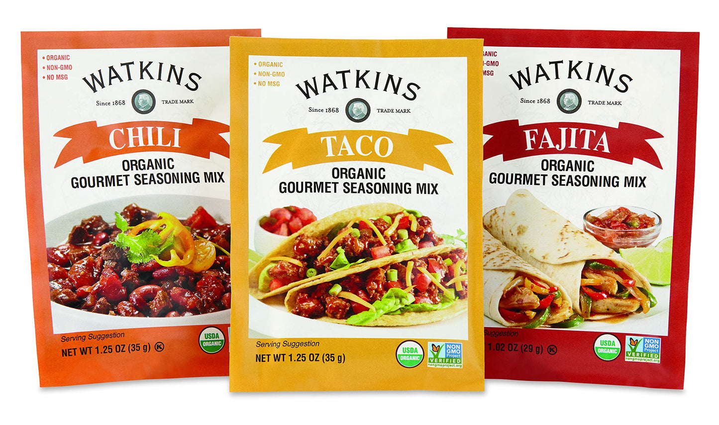 Watkins Organic Chili Gourmet Seasoning Mix, 1.25 Oz. Packets (Pack Of 12)