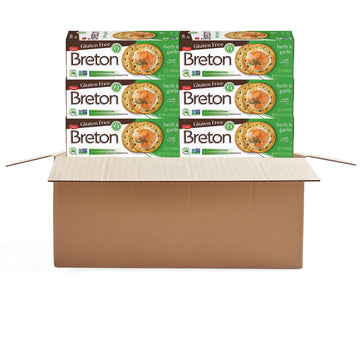 Dare Breton Gluten Free Crackers, Herb And Garlic, 4.76 Oz Box (Pack Of 6) - Healthy Gluten Free Snacks With No Artificial Color