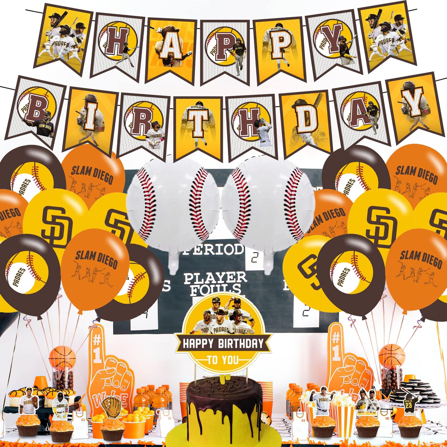 Baseball Team San-Diego Party Decorations,Birthday Party Supplies For Baseball Team San-Diego Party Supplies Includes Banner - C