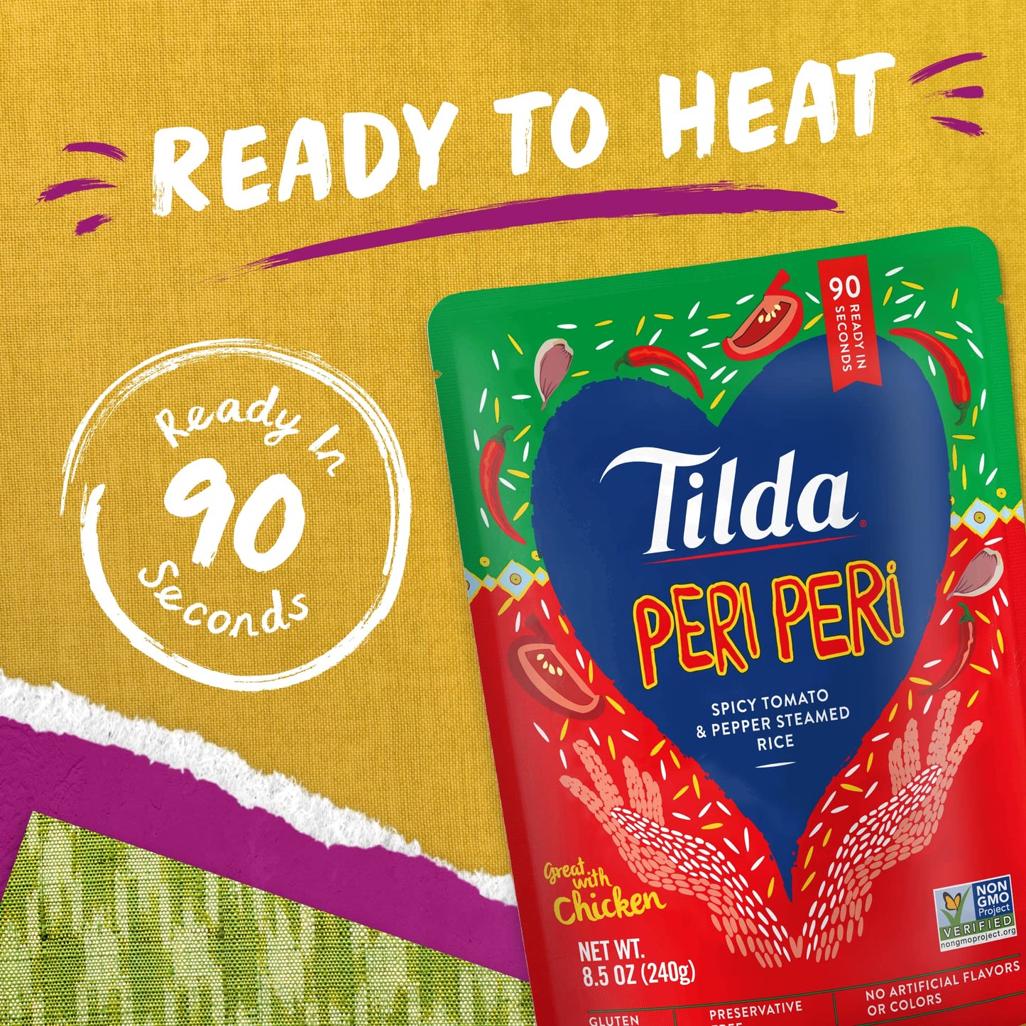 Tilda Ready To Heat Peri Peri Rice, No Artificial Colors, Flavors Or Preservatives, Vegan & Vegetarian Friendly, Gluten Free & Non-Gmo, 8.5 Ounce (Pack Of 6)