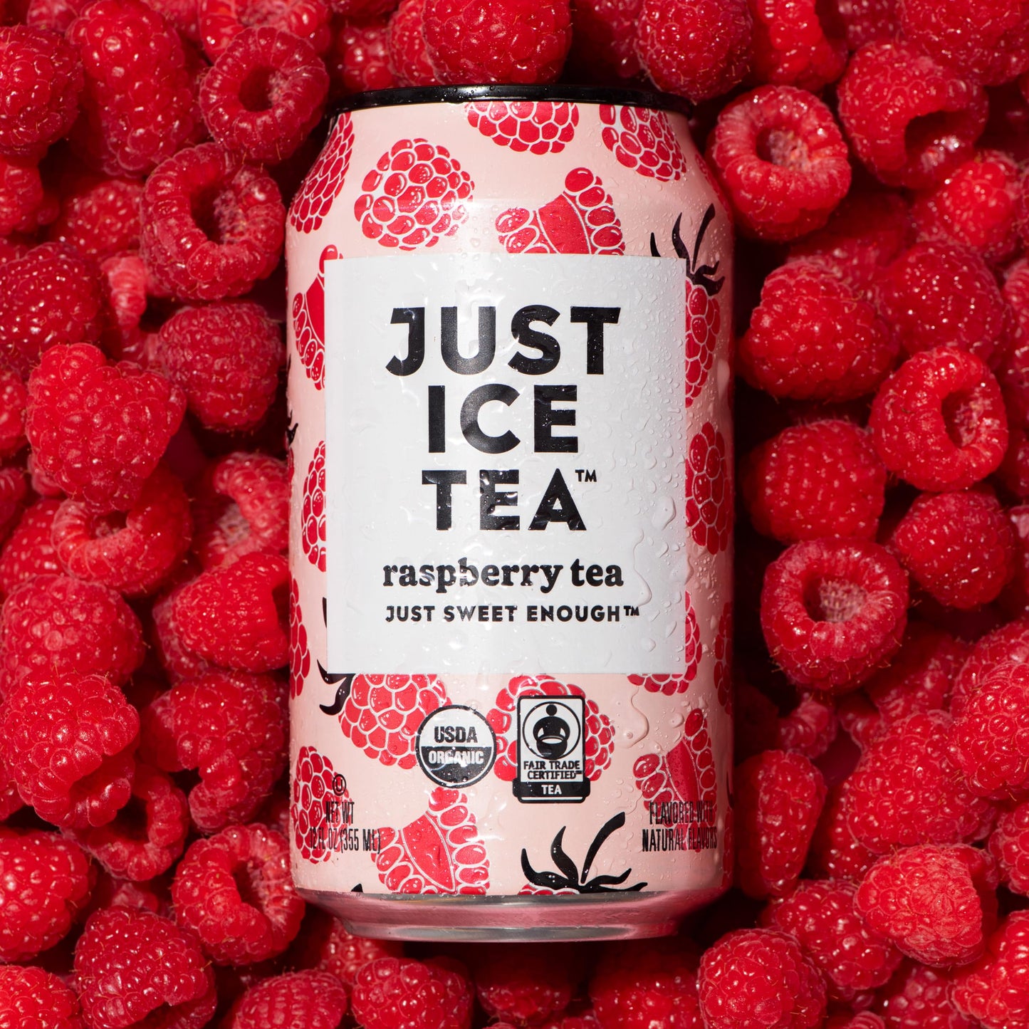 Just Ice Tea, Raspberry Flavored Black Iced Tea, 12-Pack (12Oz Cans), Usda Certified Organic, Low Calorie, No Artificial Sweeten