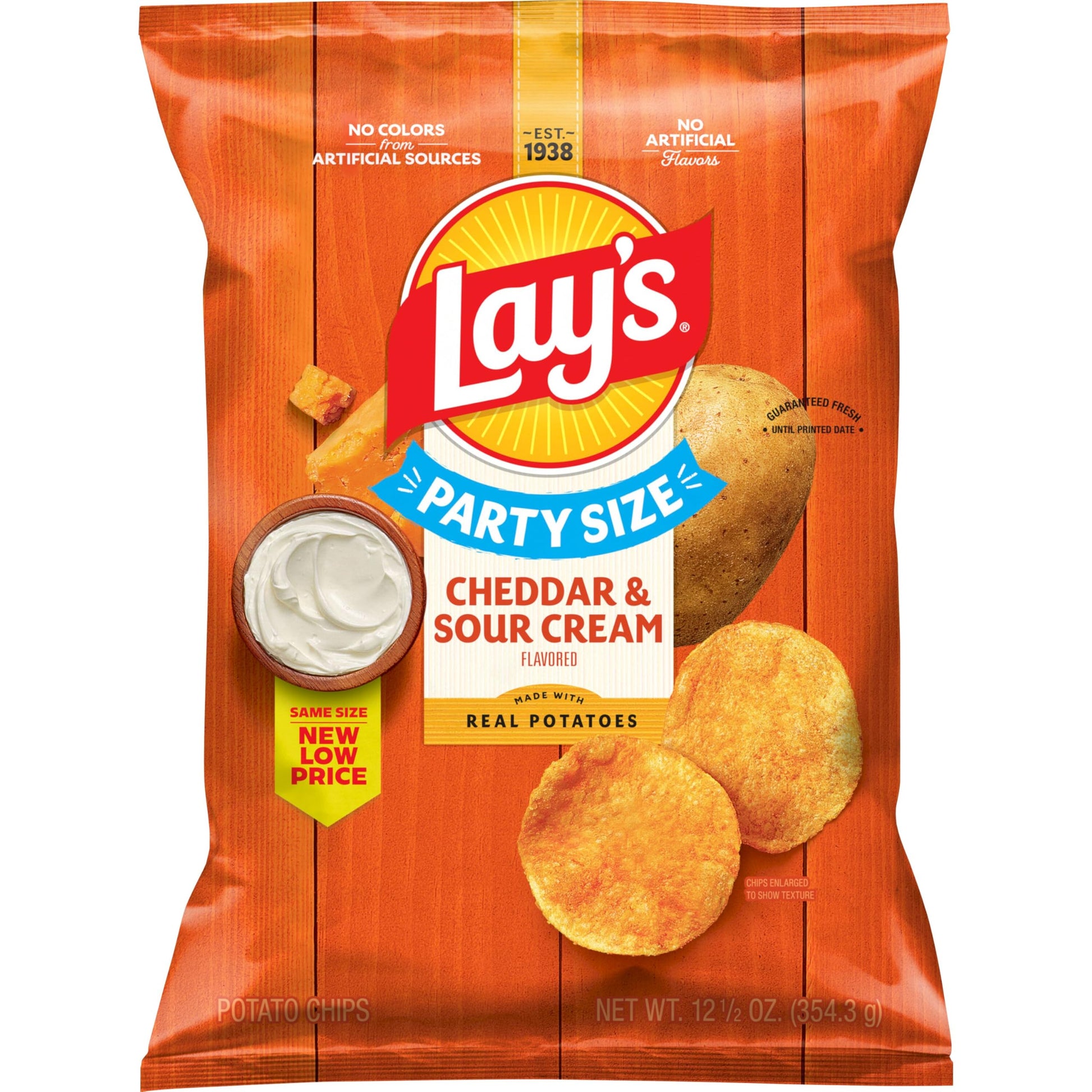 Lays Potato Chips, Cheddar and Sour Cream Snacks, Party Size, 12.5oz Bag