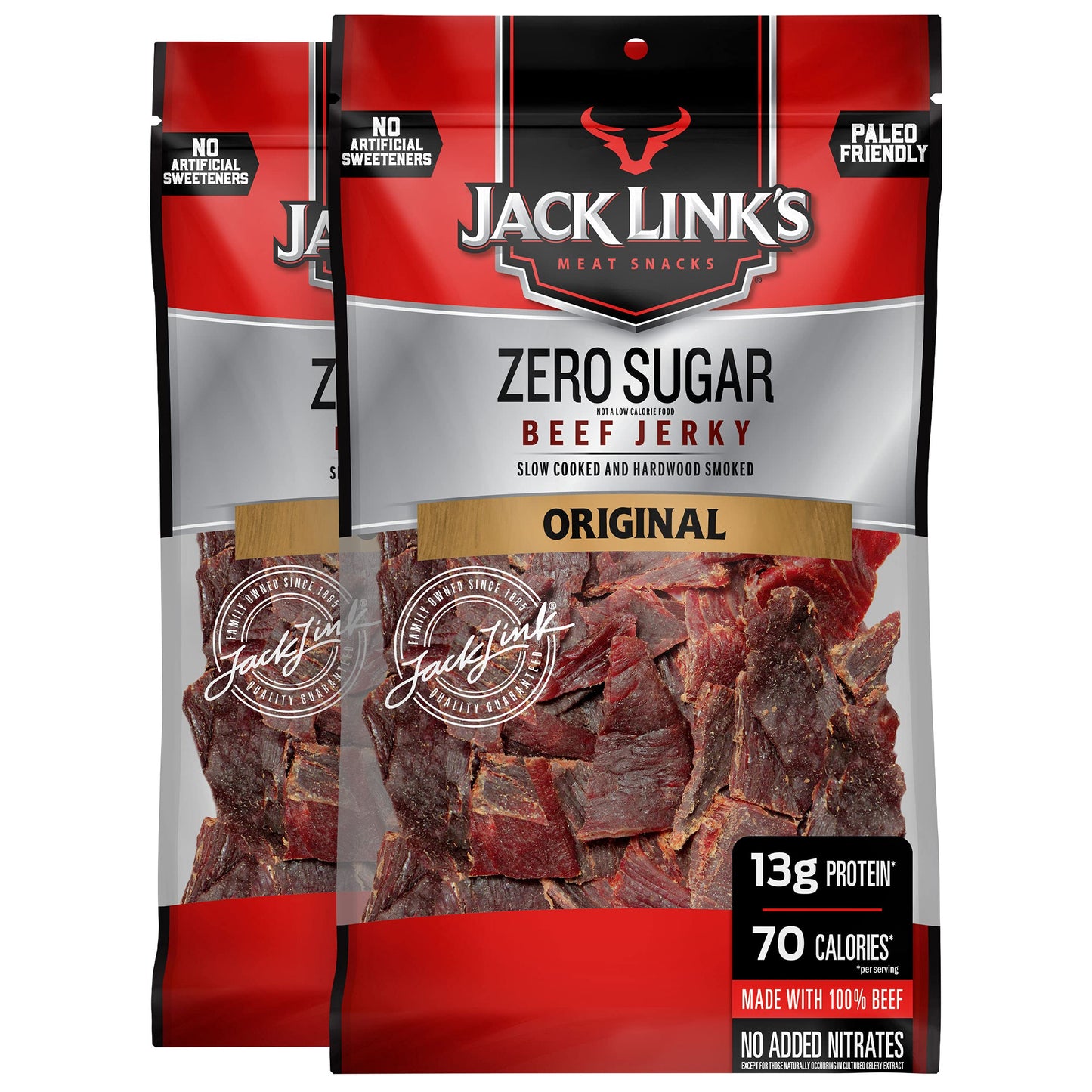 Jack Link'S Beef Jerky, Zero Sugar, Paleo Friendly Snack With No Artificial Sweeteners, 13G Of Protein And 70 Calories Per Servi