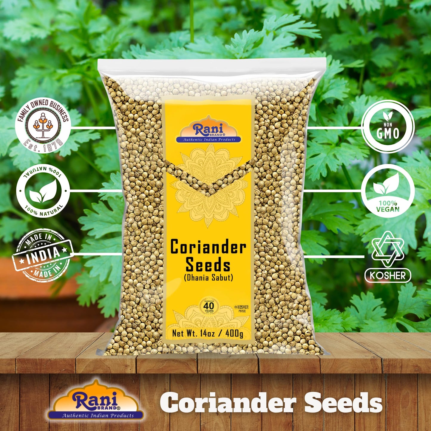 Rani Coriander (Dhania) Seeds Whole, Indian Spice 14Oz (400G) ~ All Natural | Gluten Friendly | Non-Gmo | Kosher | Vegan | Indian Origin