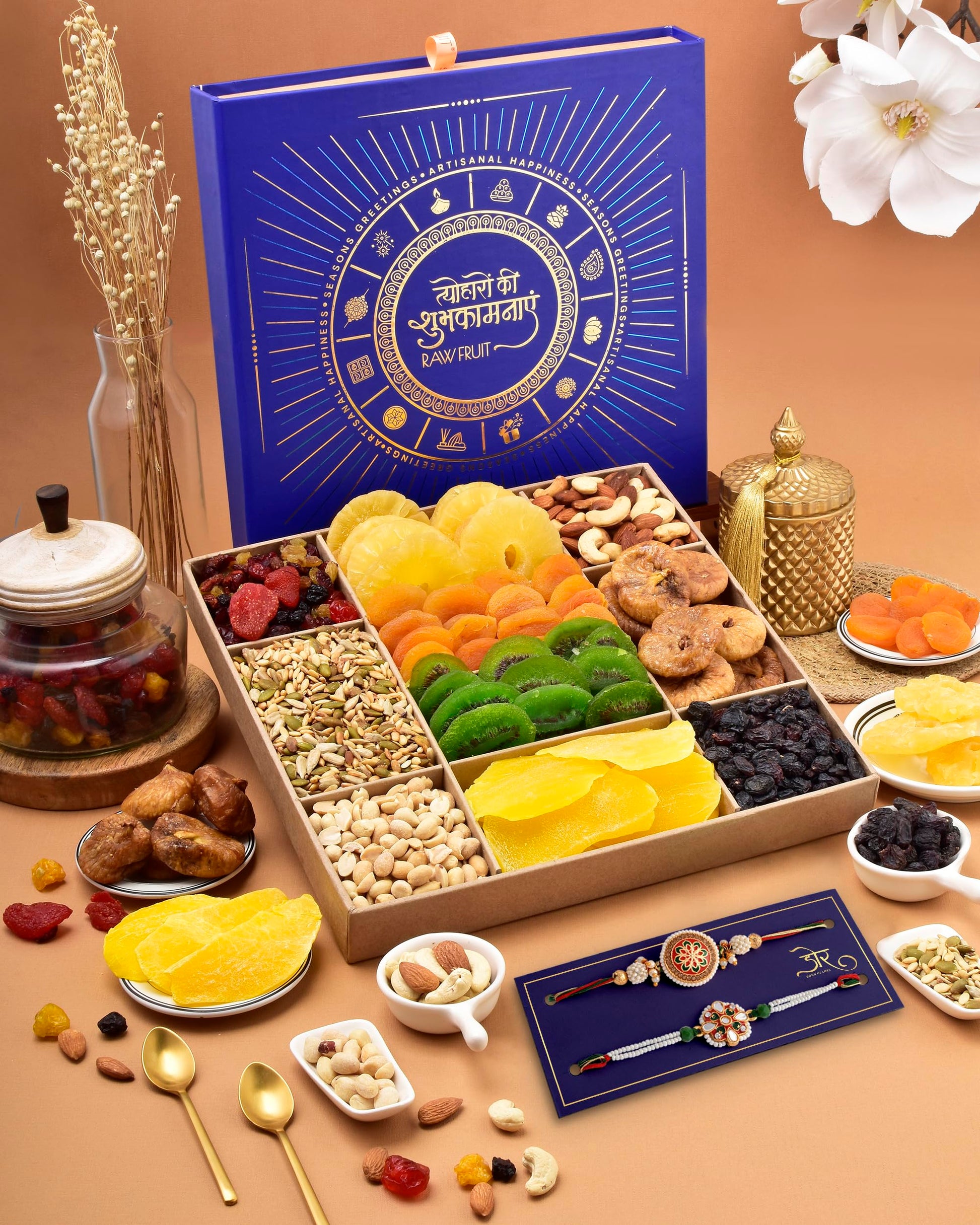 Rakhi Set Of 2 Rakhi Gift Hamper Rakhi For Brother Rakhi With Dry Fruits Rakhi For Brother Combo Rakhi Hamper Blue L10 Tray Mang