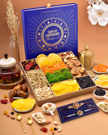 Rakhi Set Of 2 Rakhi Gift Hamper Rakhi For Brother Rakhi With Dry Fruits Rakhi For Brother Combo Rakhi Hamper Blue L10 Tray Mang