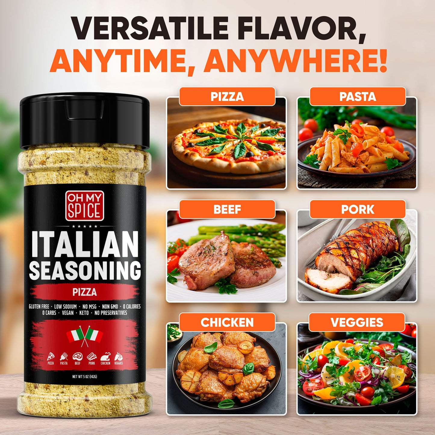 Italian Seasoning Blend Pizza Spice Mix - Gluten Free & Low Sodium Pizza Seasoning For Bruschetta & Spaghetti. Mediterranean Her