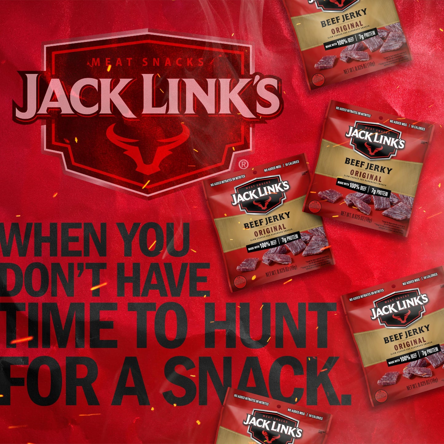 Jack Link s Beef Jerky  Original  Multipack Bags - Flavorful Meat Snacks for Lunches  Ready to Eat Protein Snacks  Individual Packs - 7g of Protein  Made with 100% Beef - 0.625 oz (Pack of 48)