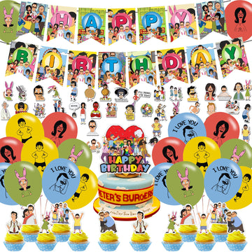 Bobs Burgers Party Decorations,Birthday Party Supplies For Bobs Burgers Party Supplies Includes Banner - Cake Topper - 12 Cupcak