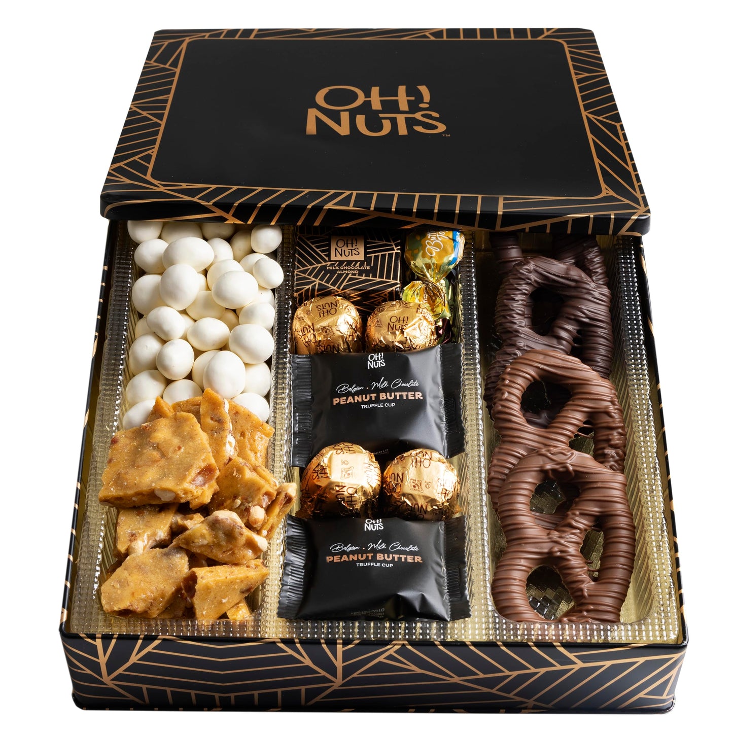 Oh! Nuts Chocolate Gift Basket - Gourmet Assorted Chocolates - 6 Section Metal Tin - Square - 1 Count