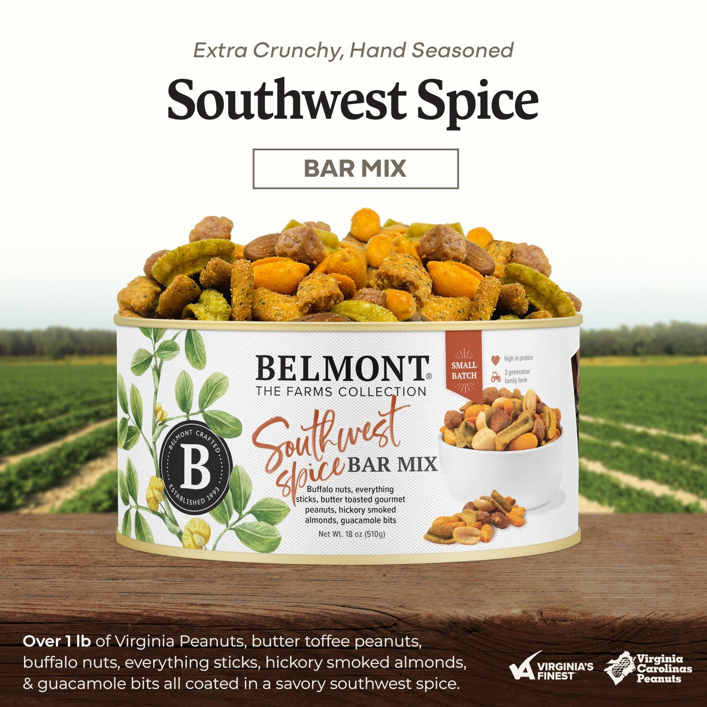 Belmont Peanuts Southwest Spice Bar Mix, 18 oz – Virginia Peanuts, Buffalo Nuts, Smoked Almonds, No Preservatives