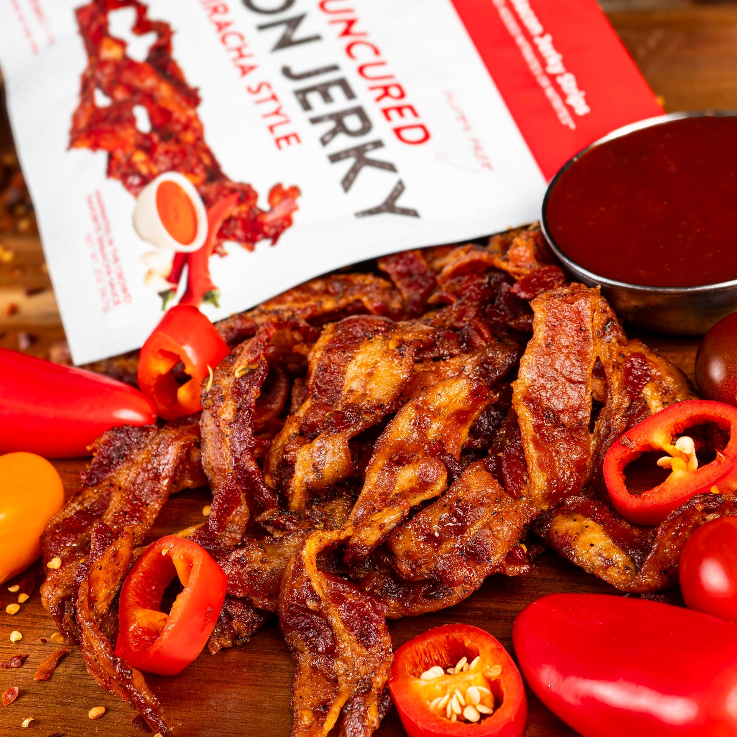 Wicked Cutz Sriracha Flavored Bacon Jerky, 12G Protein Per Bag, Tender & Easy To Chew Fully Cooked Bacon, Usa Made High Protein