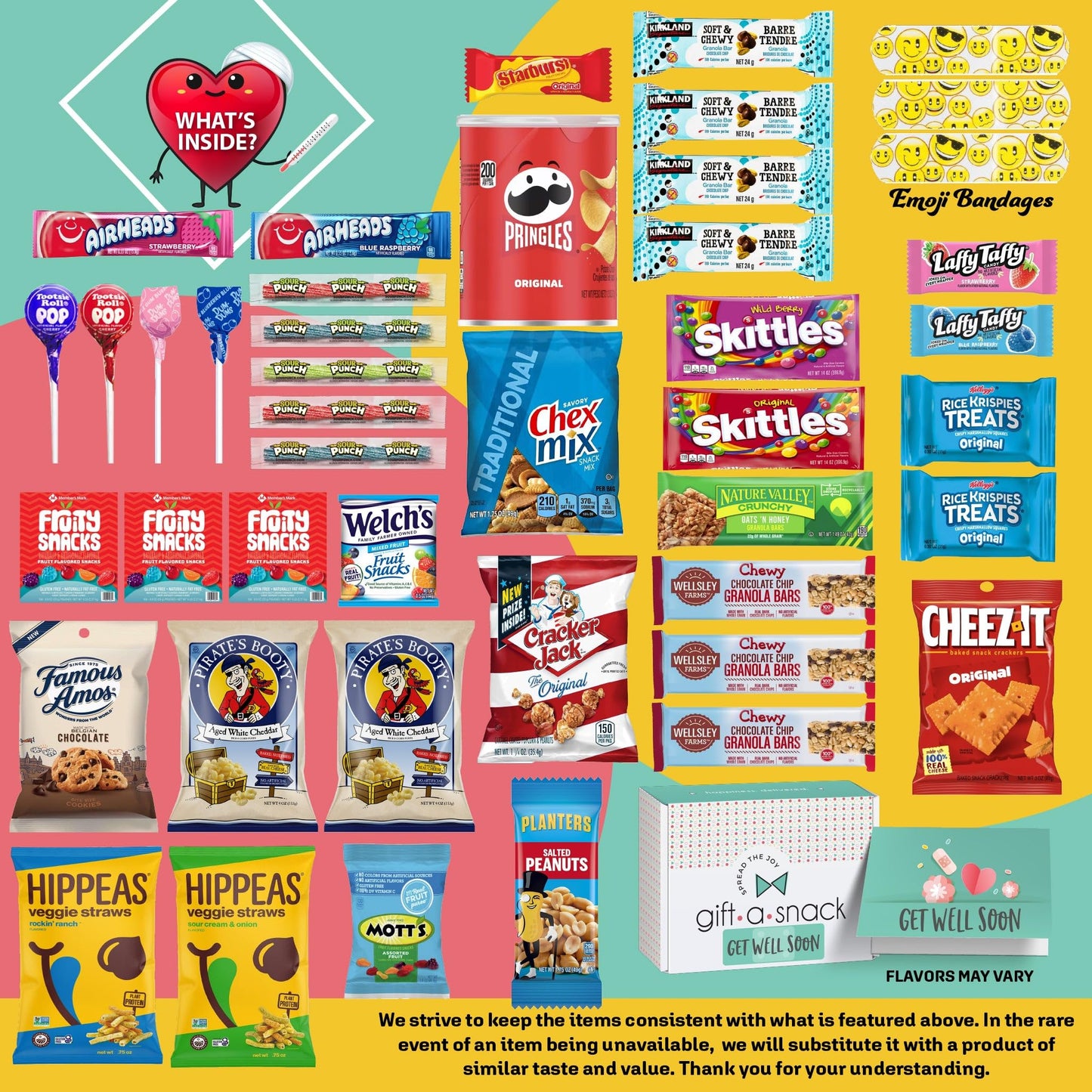 Gift A Snack - Get Well Soon Snack Box Variety Pack Care Package + Greeting Card (45 Count) Feel Better Sweet  Gift Basket  Candies Chips ers Bars - Cravy Food Assortments & Variety Gifts