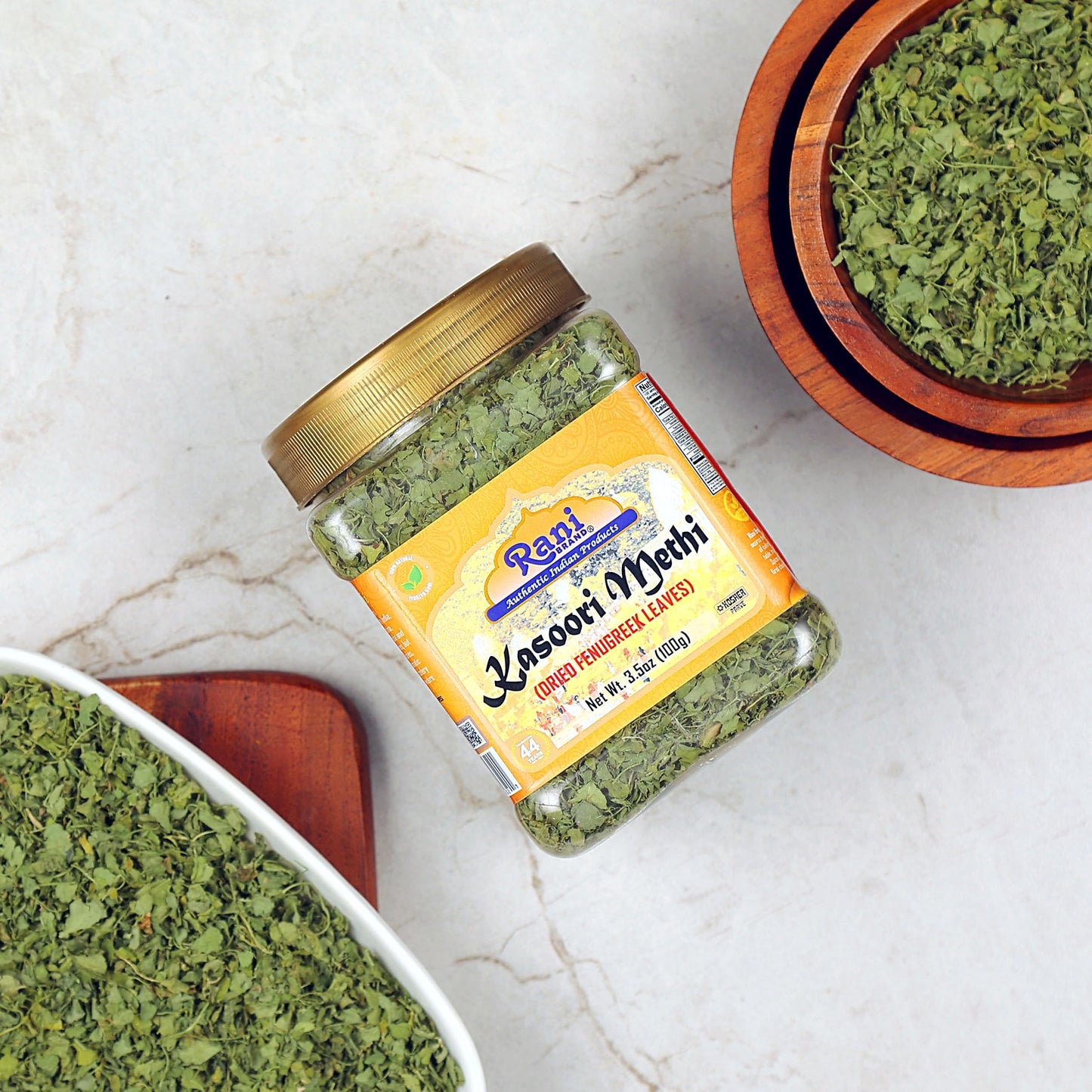 Rani Fenugreek Leaves Dried (Kasoori Methi) 3.5oz (100g) PET Jar ~ All Natural | Vegan | Gluten Friendly | NON-GMO | Kosher | Indian Origin
