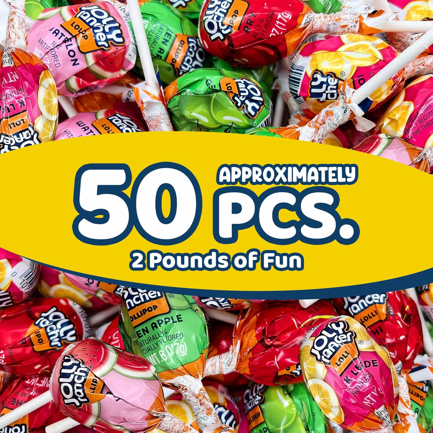 Jolly Ranchr Lollipops 2 Pounds Approx 50 Lollipops, Assorted Flavors Cherry, Apple, Watermelon & Pink Lemonade, Hard Candy Indi