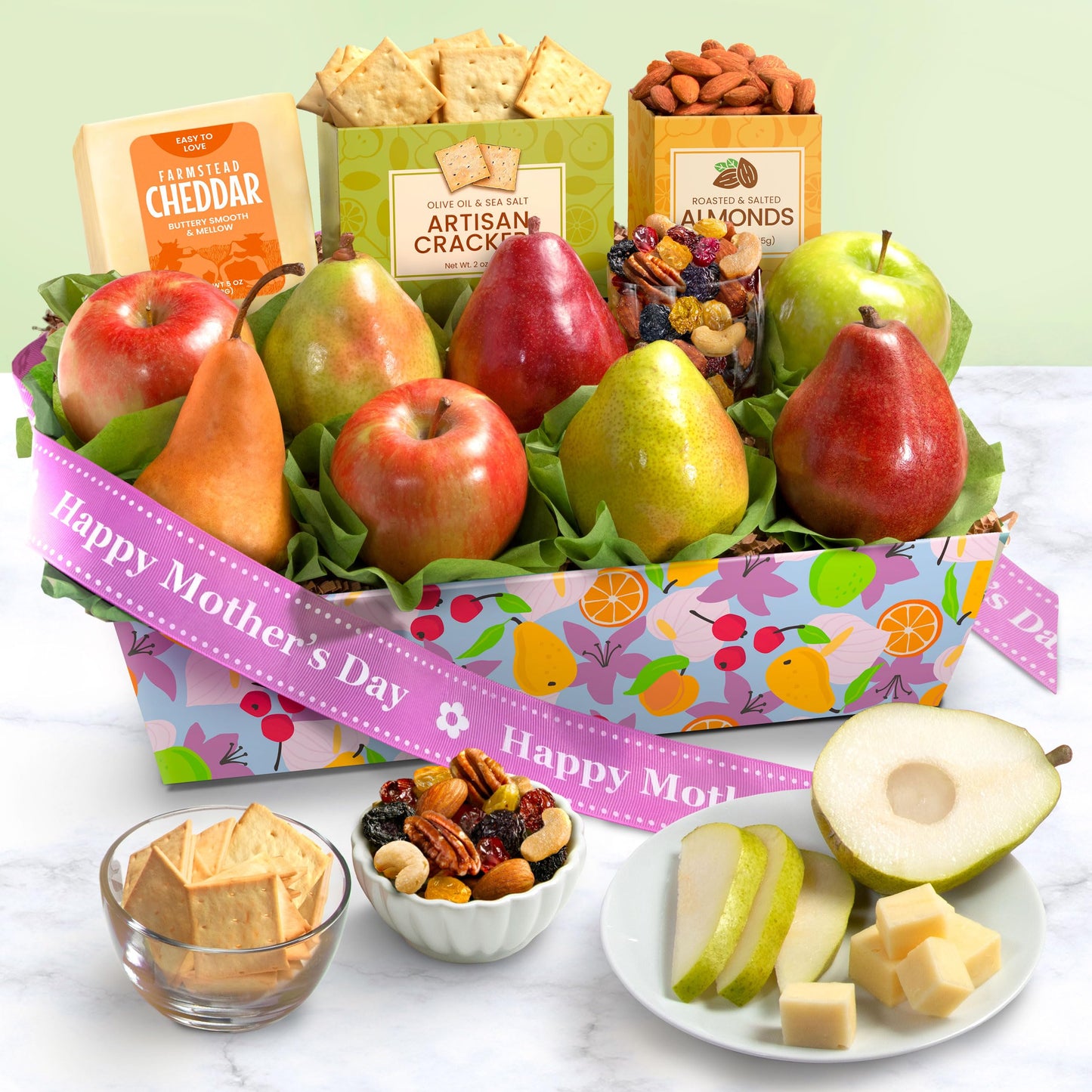 Happy Mothers Day Fruit Basket With Cheese And Nuts